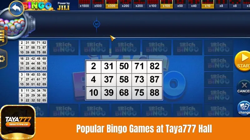 Popular Bingo Games at Taya777 Hall