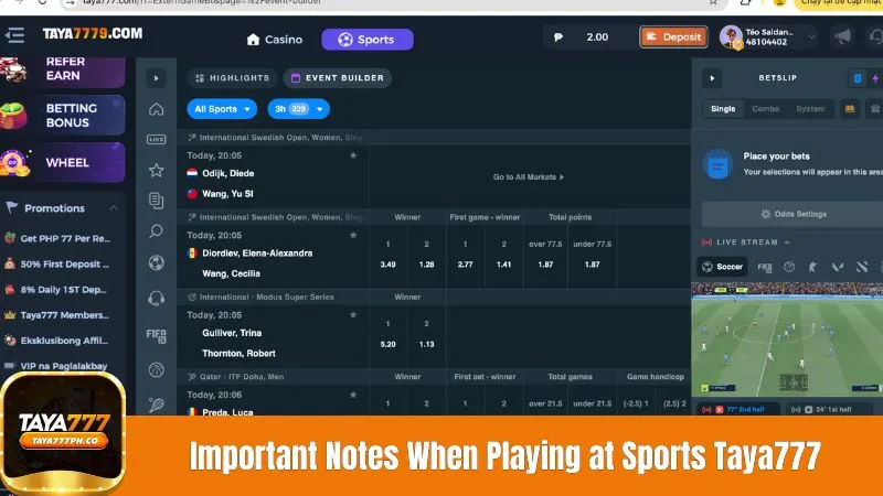 Important Notes When Playing at Sports Taya777